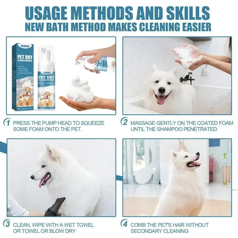 Dry Shampoo for Dogs and Cats - Waterless Cleaning Mousse