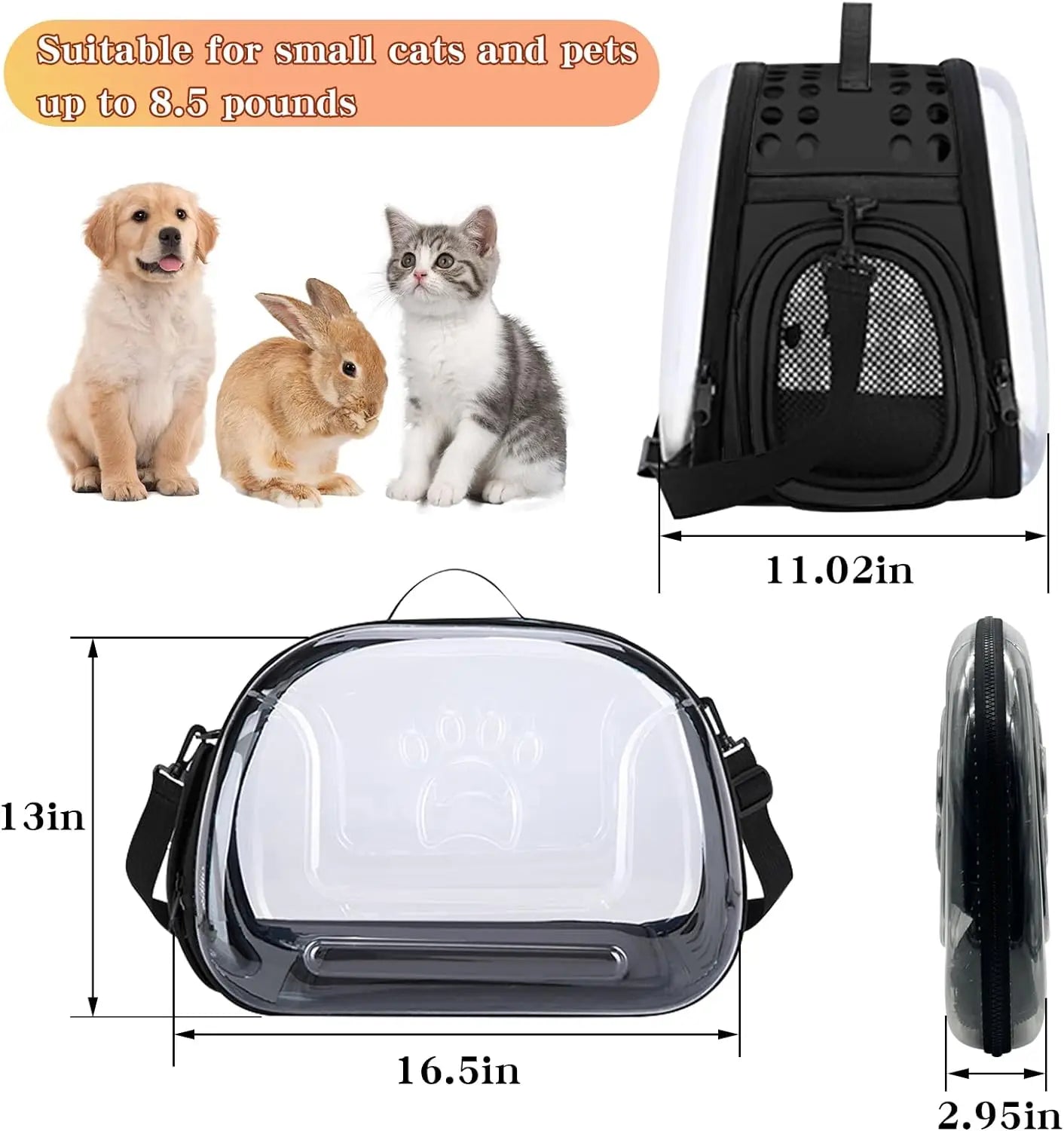 Transparent Pet Carrier Bag for Cats and Dogs - Foldable with Basket