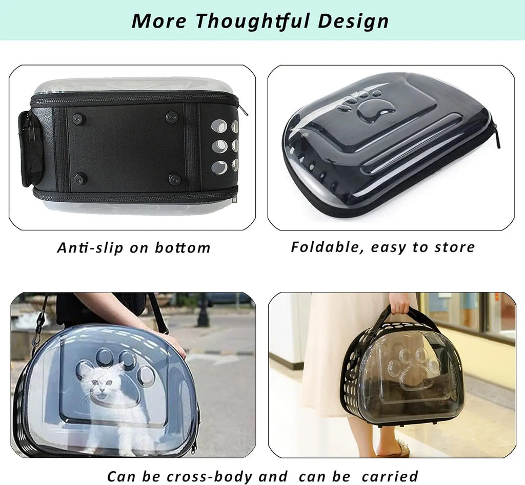 Transparent Pet Carrier Bag for Cats and Dogs - Foldable with Basket